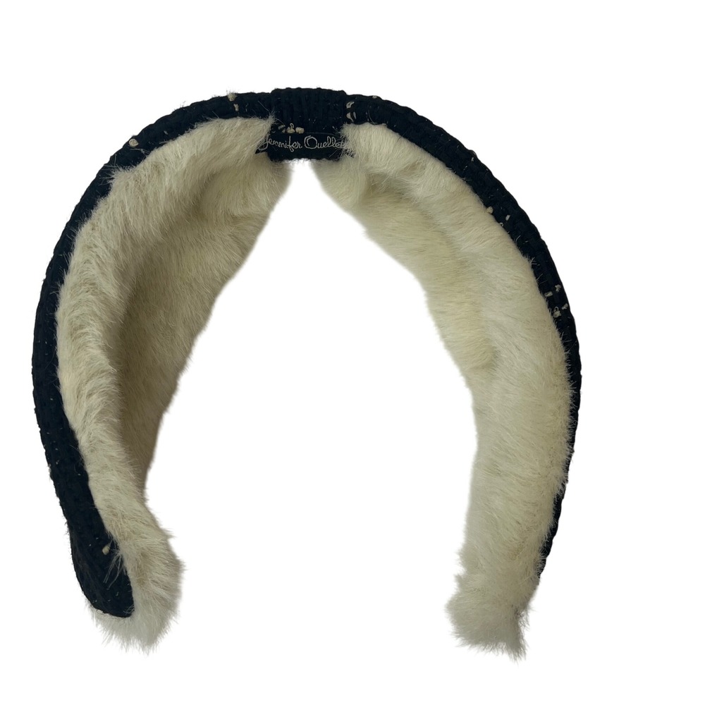 Jennifer Ouellette Black Basketweave Headband with Cream Faux Fur Lining Wide